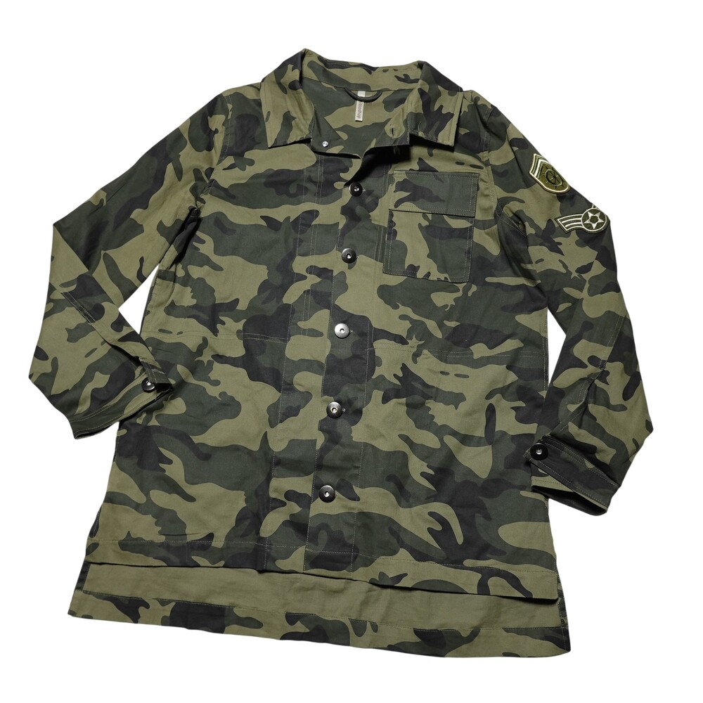 Mittoshop Jacket Womens Medium Green Camo Military Button Front Embroidered